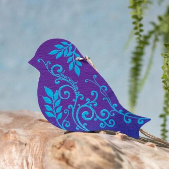 Bird Shaped Mandala Ornament Dot Art: Hand-Painted Acrylic Purple Ornament - Picture 2 of 2